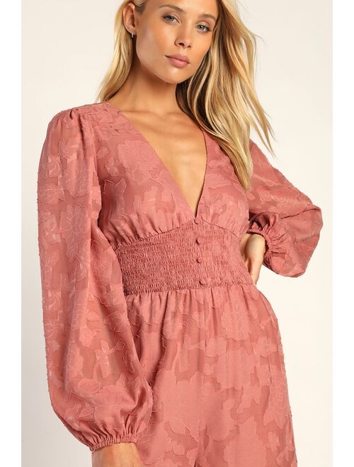 Lulus Passionate Times Dusty Rose Burnout Floral Wide-Leg Jumpsuit