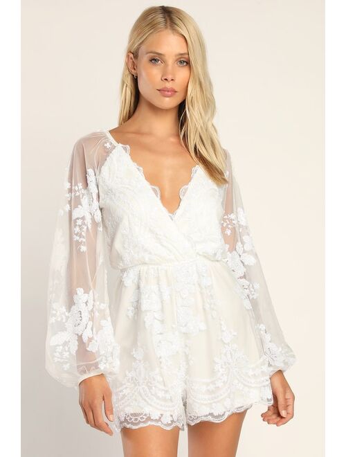 Lulus Sparkling Sight White Sequin Long Sleeve Romper