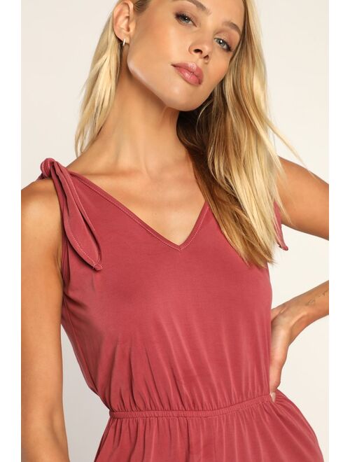 Lulus Refined Relaxtion Dusty Rose Tie-Shoulder Wide-Leg Jumpsuit