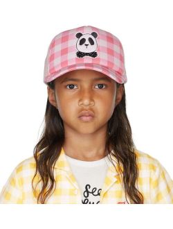 Kids Pink Panda Gingham Cap