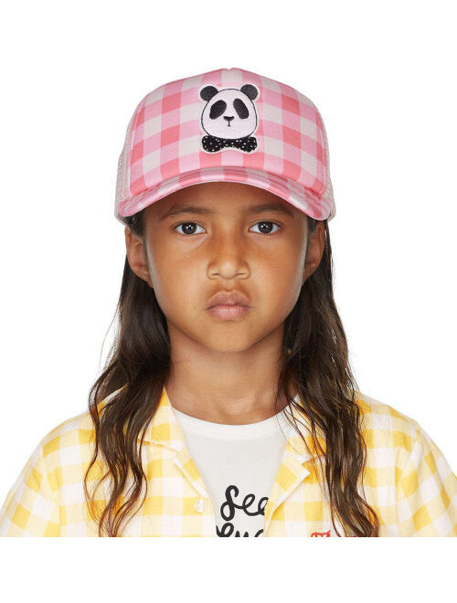 MINI RODINI Kids Pink Panda Gingham Cap