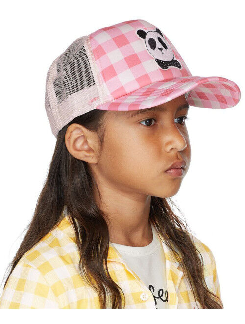 MINI RODINI Kids Pink Panda Gingham Cap