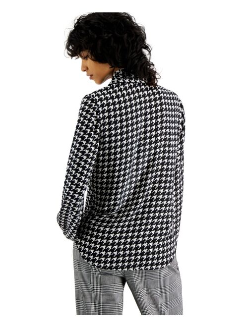 Bar III Women's Houndstooth Printed Long Sleeve Blouse, Created for Macy's