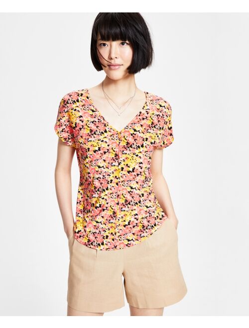 Bar III Women's Floral-Print V-Neck Top, Created for Macy's