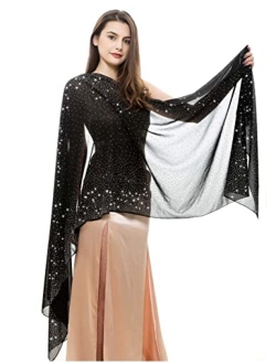 REEMONDE Womens Rhinestones Pashmina Shawls and Wraps for Evening Dresses Chiffon Shawl Sparkly Scarf