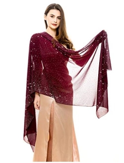 REEMONDE Womens Rhinestones Pashmina Shawls and Wraps for Evening Dresses Chiffon Shawl Sparkly Scarf