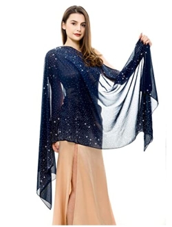 REEMONDE Womens Rhinestones Pashmina Shawls and Wraps for Evening Dresses Chiffon Shawl Sparkly Scarf