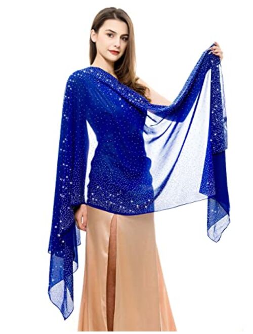 REEMONDE Womens Rhinestones Pashmina Shawls and Wraps for Evening Dresses Chiffon Shawl Sparkly Scarf