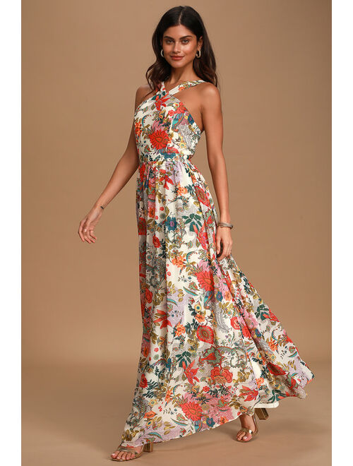 Lulus Lilja Cream Floral Print Maxi Dress