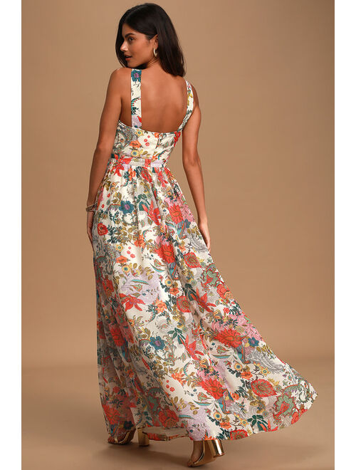 Lulus Lilja Cream Floral Print Maxi Dress