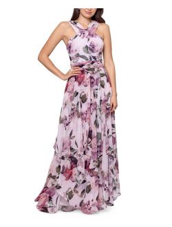 Women's Floral-Print Chiffon Halter Gown