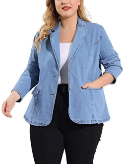 Agnes Orinda Women's Plus Size Denim Jackets Elegant Jean Lapel Work Blazers