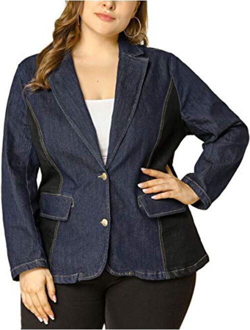 Agnes Orinda Women's Plus Size Denim Jackets Elegant Jean Lapel Work Blazers