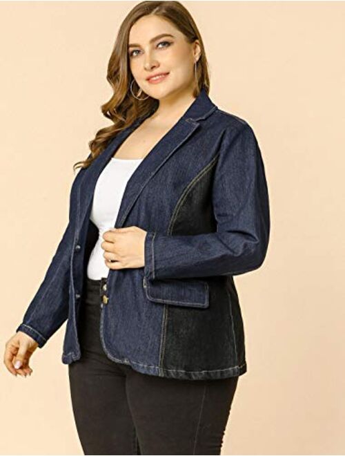 Agnes Orinda Women's Plus Size Denim Jackets Elegant Jean Lapel Work Blazers