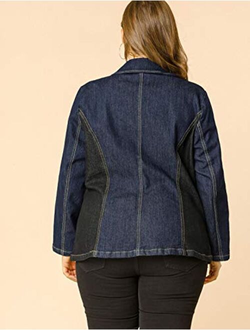 Agnes Orinda Women's Plus Size Denim Jackets Elegant Jean Lapel Work Blazers