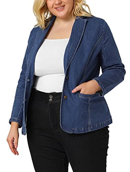 Agnes Orinda Women's Plus Size Denim Jackets Elegant Jean Lapel Work Blazers