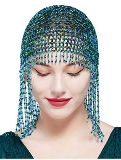 BABEYOND 1920s Beaded Cap Headpiece Roaring 20s Beaded Flapper Belly Dance Cap