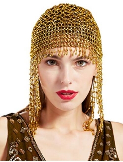 BABEYOND 1920s Beaded Cap Headpiece Roaring 20s Beaded Flapper Belly Dance Cap