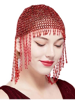 BABEYOND 1920s Beaded Cap Headpiece Roaring 20s Beaded Flapper Belly Dance Cap