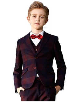 ELPA ELPA Boys Slim Fit Suits Class Plaid Kids Suit Set 6 Pieces