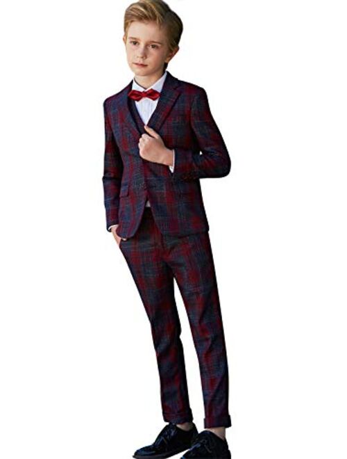 ELPA ELPA Boys Slim Fit Suits Class Plaid Kids Suit Set 6 Pieces