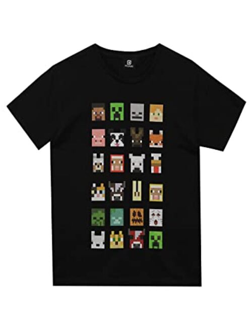 Minecraft T-Shirt Sprites Characters Gamer Gifts Boys Black Short Sleeve Top