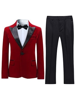 Boyland Boys Tuxedo Suit Velvet Peak Lapel Vintage 2 Pieces Slim Fit Jacket Pants Suit Set Prom Party