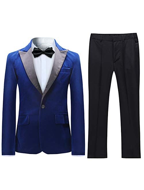 Boyland Boys Tuxedo Suit Velvet Peak Lapel Vintage 2 Pieces Slim Fit Jacket Pants Suit Set Prom Party