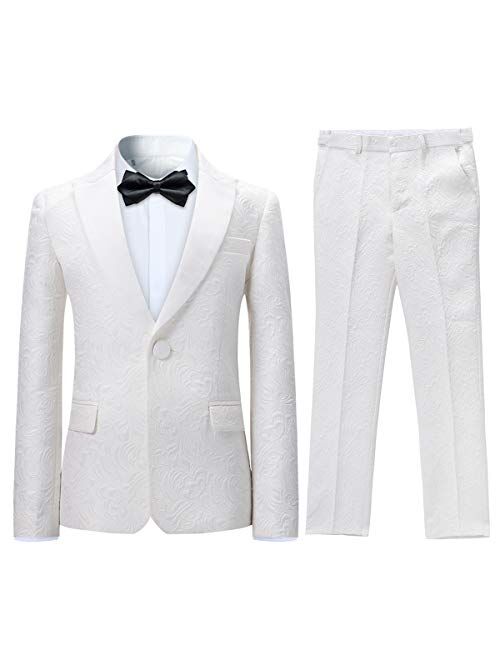 Boyland Boys Tuxedo Suit Velvet Peak Lapel Vintage 2 Pieces Slim Fit Jacket Pants Suit Set Prom Party