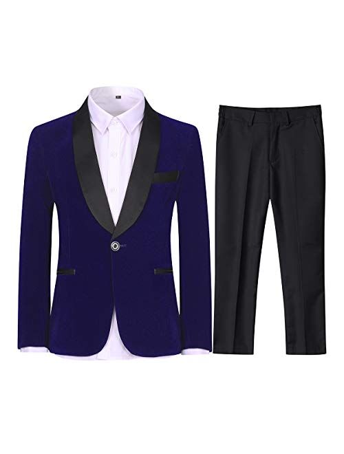 Boyland Boys Tuxedo Suit Velvet Peak Lapel Vintage 2 Pieces Slim Fit Jacket Pants Suit Set Prom Party