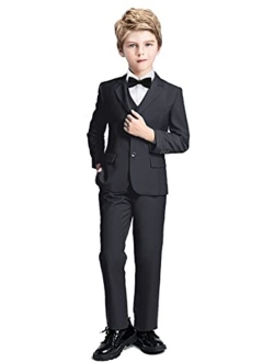 Fersumm Boys Suit 5 Piece Kids Party Tuxedo Blazer Vest and Pants Set with Tie for Boy Formal