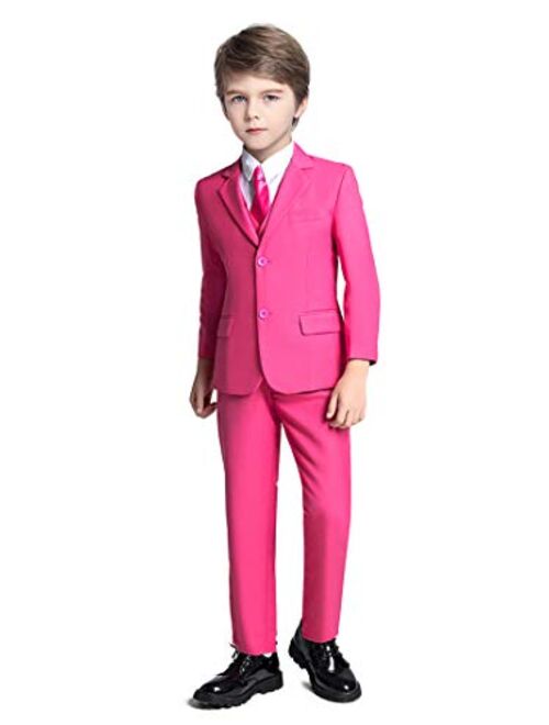 Fersumm Boys Suit 5 Piece Kids Party Tuxedo Blazer Vest and Pants Set with Tie for Boy Formal