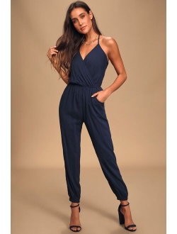 Learning to Fly Navy Blue Halter Jumpsuit For Women