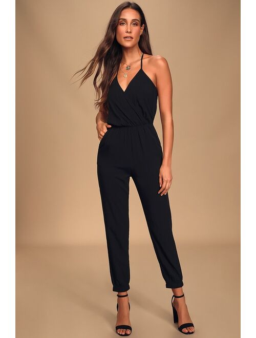 Lulus Learning to Fly Navy Blue Halter Jumpsuit For Women