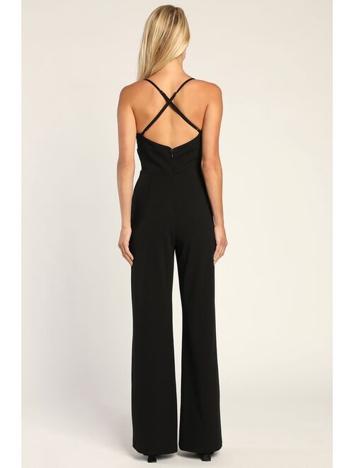 Lulus Sincerely Stunning Black Scoop Neck Wide-Leg Jumpsuit