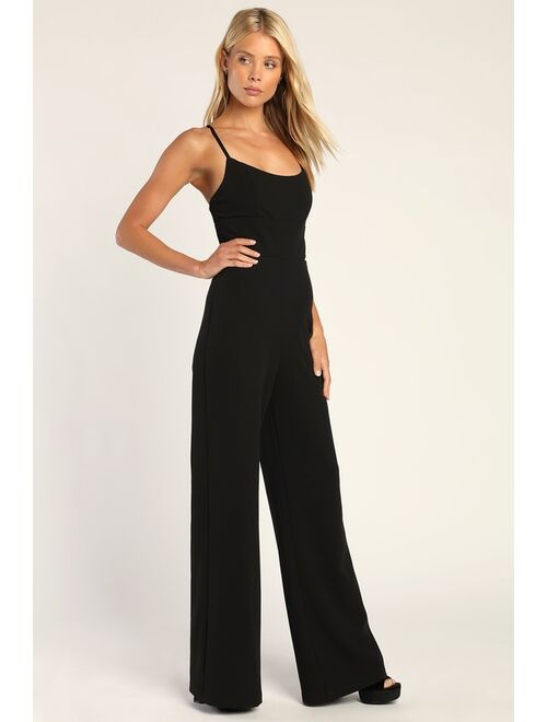 Lulus Sincerely Stunning Black Scoop Neck Wide-Leg Jumpsuit