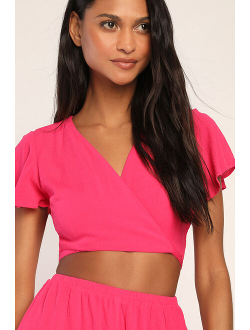 Lulus Daylight Escapades Hot Pink Tie-Back Cutout Romper