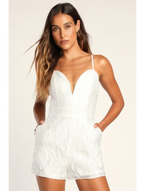 Lulus Sensation Savvy White Floral Burnout Jacquard Romper