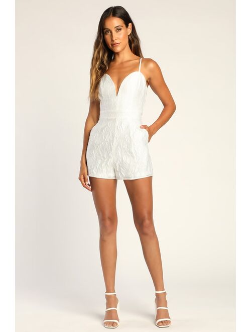 Lulus Sensation Savvy White Floral Burnout Jacquard Romper