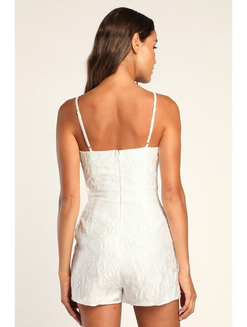 Lulus Sensation Savvy White Floral Burnout Jacquard Romper