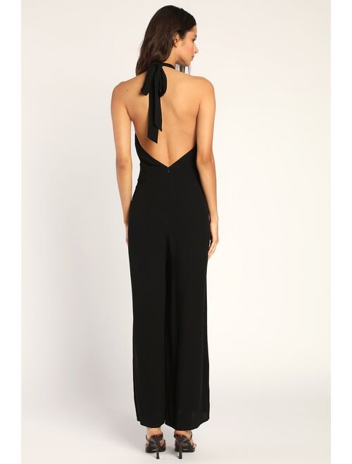 Lulus Whimsical Ways Black Halter Wide-Leg Jumpsuit