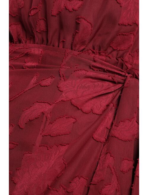 Lulus Thoughts of Love Wine Red Burnout Chiffon Skort Romper