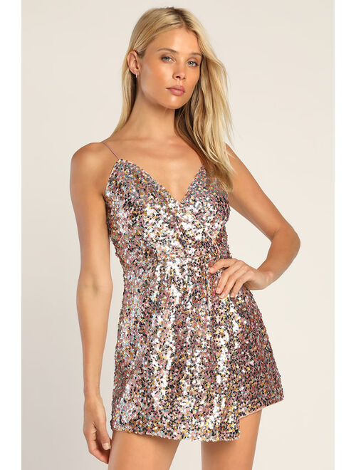 Lulus Sparkle For Me Pink Multi Sequin Skort Romper