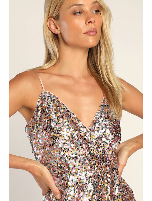 Lulus Sparkle For Me Pink Multi Sequin Skort Romper