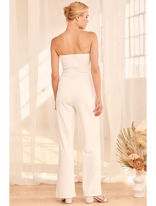 Lulus Total Confidence White Strapless Jumpsuit