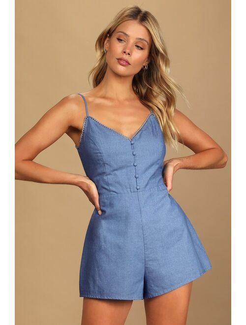 Lulus Catamaran Blue Chambray Sleeveless Romper