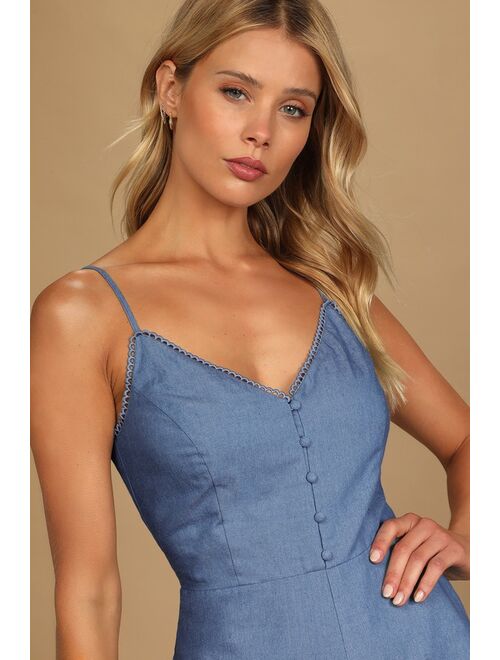 Lulus Catamaran Blue Chambray Sleeveless Romper