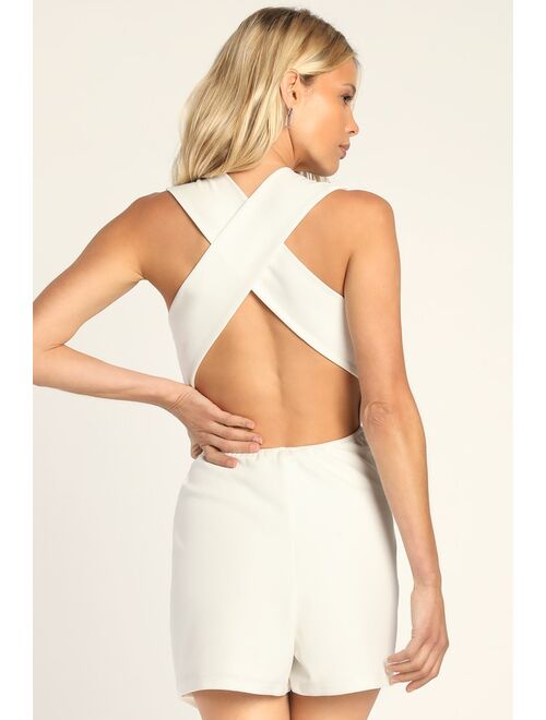 Lulus Thinking Out Loud White Backless Sleeveless Skort Romper