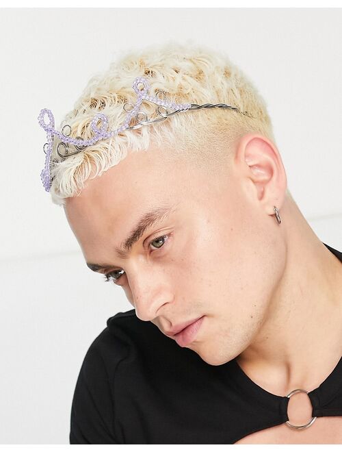 ASOS DESIGN festival beaded tiara head crown in purple