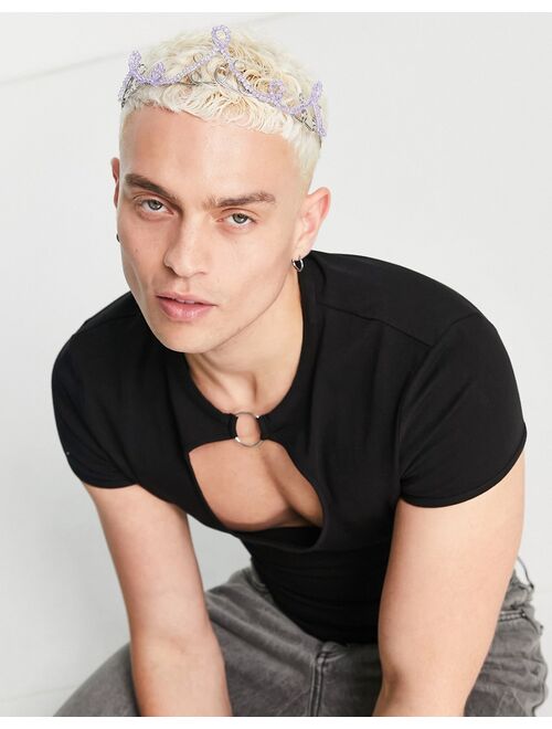 ASOS DESIGN festival beaded tiara head crown in purple